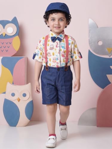 Image of AJ DEZINES Kids Casual Wear Clothing Cotton Shirt Short Set For Boys
