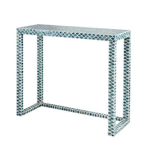 Benjara 36 Inch Accent Console Table, Capiz Shell Inlay, Rectangular, Blue Benjara 36 Inch Accent Console Table, Capiz Shell Inlay, Rectangular, Blue