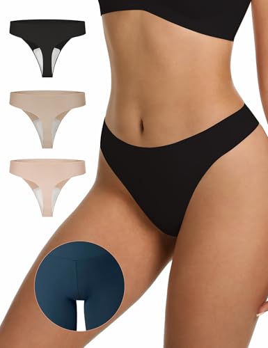 Image of LUCKMEEY Cotton Thongs for Women Seamless Thongs for Women No Show Thong Panty Liners Workout G-String Thongs Underwear