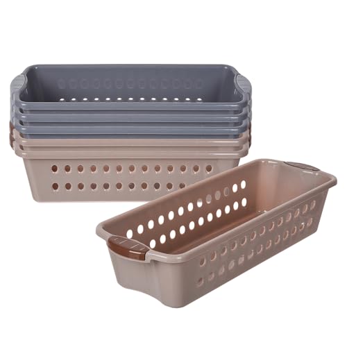 Image of Heart Home Pack of 6 Storage Basket | Storage Organizer for Refrigerator-Vegetables-Stationery | Multipurpose Cabinet Shelf Rack | Storage Box for Kitchen | JAWA-2 | Medium | Gray & Peach