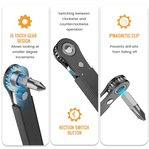 Pocione PC002 Right Angle Screwdriver Mens Gifts - 90 Degree Offset Ratcheting Screwdriver Pocket Mini Low Profile Ratchet Wrench Bit Socket Set thumb #6