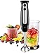 Batidora de Mano de 400 W, Minipimer, 2 Velocidades con Vaso Medidor 700ml, Protección Antisalpicaduras, Acero Inoxidable Espada, Gambo staccabile in acciaio inox, Nero