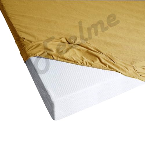 Image of Feelme Mattress Protector King Size Waterproof Mattress Cover Ideal for Double Bed (72x84 Inch / 6x7 Feet Beige)