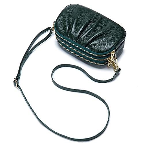 Borsa a Tracolla Portafoglio Cellulare Grande Portamonete Moda Piccola in Vera Moneta Pochette con 3 Scomparti donna verde pelle