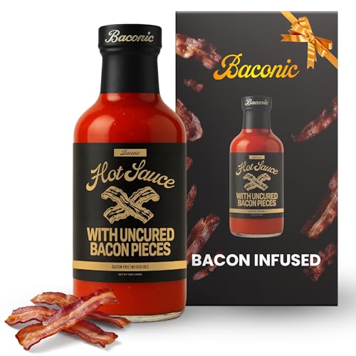 Baconic Bacon Infused Hot Sauce with Real Bacon Bits -