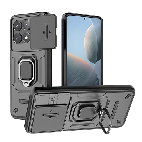 TAUYN Funda para Xiaomi Poco F6 Pro, TPU/PC Heavy Duty Armor Lente Empujar Ventana Antigolpe Funda, Soporte Protection Case - Negro