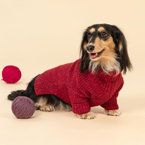 Image of Fitwarm Knitted Turtleneck Dog Sweater, Thermal Dog Winter Clothes for Small Dogs Boy Girl, Holiday Pet Outfit, Heather Dark Red, Medium
