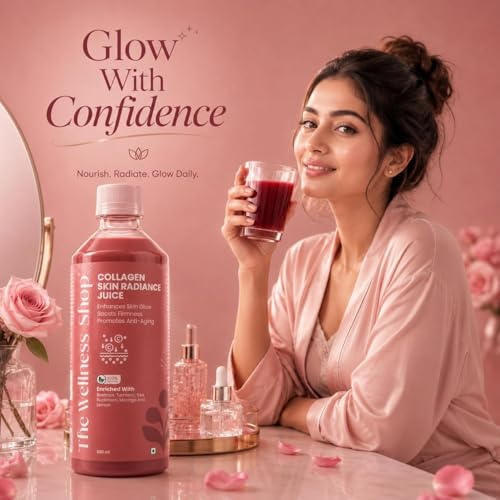 Image of The Wellness Shop Collagen Skin Radiance Juice 500ml x 3 | Natural Ayurvedic Supplement for Skin Glow and Healthy Hair | Sea Buckthorn Moringa Herbal Drink | Daily Beauty Wellness Juice for Men Women