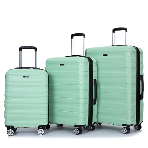 3 Piece Luggage Sets PC Lightweight & Durable Expandable Suitcase with Two Hooks, Double Spinner Wheels, TSA Lock, (21/25/29, Light Green)2