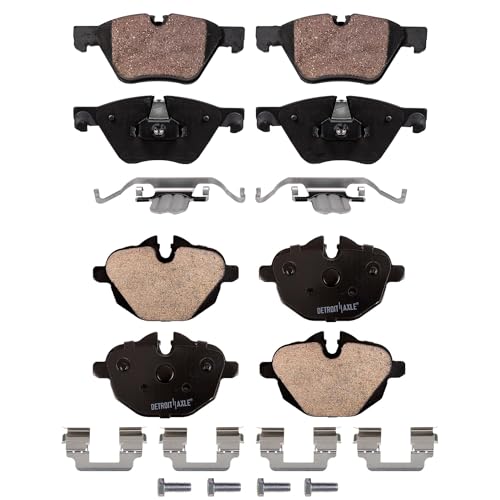 Image of Detroit Axle - Brake Pads for 2011-2016 BMW 528i, 2012-2016 528i xDrive, Ceramic Brake Pads w /Hardware 2013 2014 2015 Front and Rear Replacement [Excluding Models w /Performance Brakes]