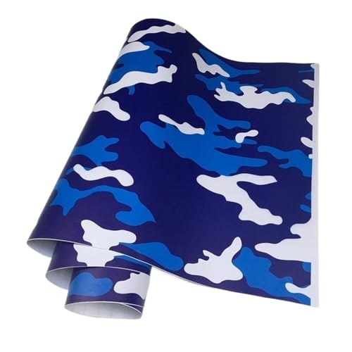 Lanshui - Accesorios para coche, 1 unidad, vinilo de camuflaje, calcomanía de papel de aluminio, para consola de bicicleta, computadora, laptop, scooter, motocicleta (azul blanco, 50 x 300 cm)