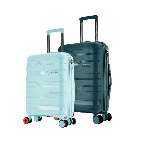 Image of Nasher Miles Paris Hard-Sided Polypropylene Luggage Set of 2 | 55cm & 65cm | 8 Wheels Small & Medium Trolley Bag for Travel | Suitcase (Pastel & Dark Green)
