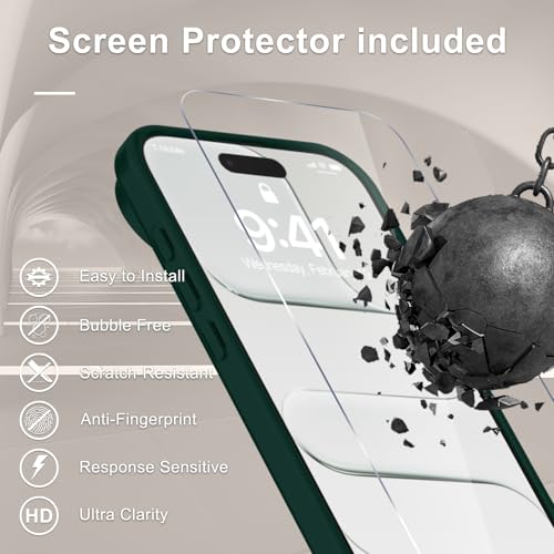 Image of YENAPOON for iPhone Air Case, Matte Magnetic Phone Cover [with 1 Screen Protector] [Support for MagSafe] [Shockproof Military Grade Protection] Translucent Frosted Back, Dark Green