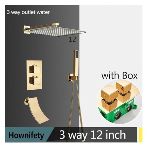 Colonne de douche dorée avec mitigeur thermostatique chic et pommeau effet pluie - 2