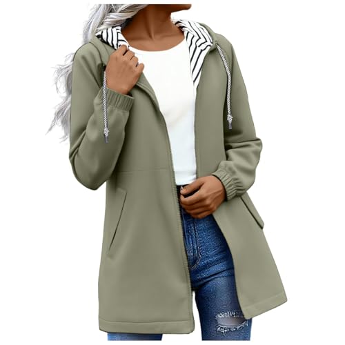 ABABC Rain Jacket Women Zip Up Long Sleeve Hooded Waterproof Jacket Casual Lightweight Outdoor Raincoat with Pockets