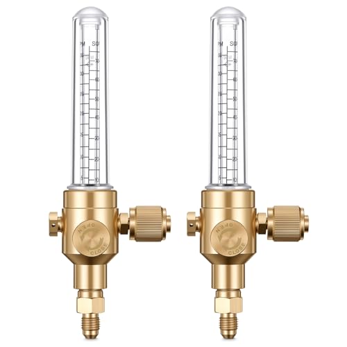 2 Pack Nitrogen Flow Indicator, 1/4" SAE Flare Inlet &amp; Outlet, HVAC Brazing Nitrogen Meter with Visual Float Ball, Solid Brass Construction for Copper Tubing Purging 3-4CFH