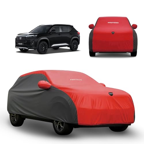 Image of PROTEGO Prime Series India's 1st Anti-Tear Car Cover for Honda Elevate | Heavy Duty, Custom Fit, All Weather Protection | 100% Waterproof, Windproof & Hail Resistant | 2 Year Warranty | Red + Black