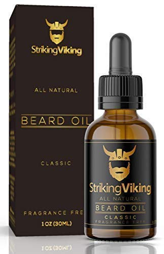 STRIKING VIKING Men's Beard Oil Unscented - Heavy Duty, All Natural Beard Softening Conditioner - Softens, Conditions, and Nourishes Beards and Mustache with Organic Jojoba & Argan Oils - Made in USA
