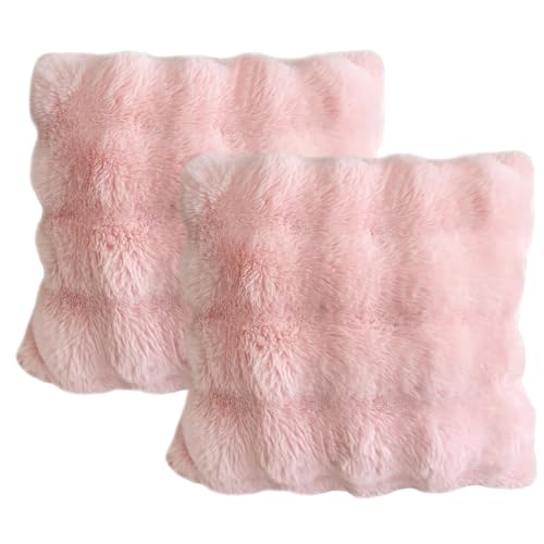 Durdiiy 2 Packs Fluffy Soft Faux Fur Cushion Covers Home Decorative Super Soft Luxury Pillow Covers 45 cm x 45 cm for bedrooms, living rooms, sofas, beds, and cars (Pink)