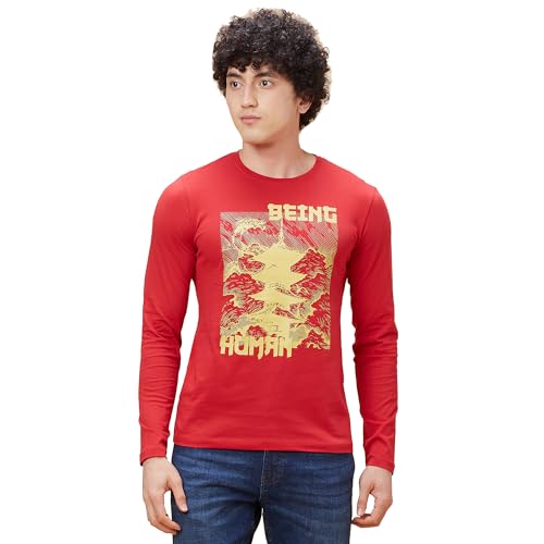 Image of Being Human Red Regular Fit Men's Long Sleeves T-Shirt Clothing