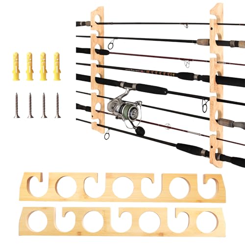 Support de canne à pêche en bois - Support mural pour 7 cannes à pêche - Montage au plafond ou au mur - Support mural pour garage, bateau, plafond