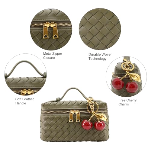 Image of Small Woven Box Crossbody Bags for Women Mini Top Handle Clutch Purse