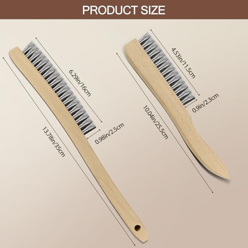 Image of Heavy Duty Stainless Steel Wire Brush, 1Pcs 10 inch and 1Pcs 14 inch | Curved Beechwood, Long Handle, Scratch Brush, For Rust, Metal, Paint, Welding, Automotive & Household Cleaning