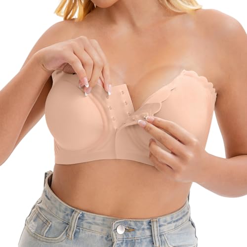 Front Closure Wireless Strapless Bras for Women Seamless Comfy Bandeau Bra