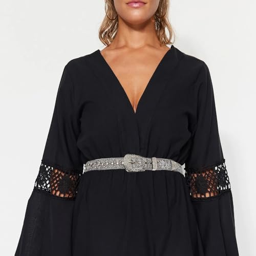 Unisex Western Rhinestone-Embellished Leather Belt - Sparkling Cowgirl/Cowboy Waist Accessory for Jeans, Pants & Dresses-White3