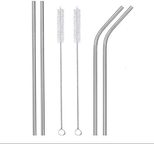 LeLife Stainless Steel Straws Reusable 4 Set, Metal Drinking Straws with 2 Cleaning Brush for Smoothie, Milkshake, Cocktail and Hot Drinks