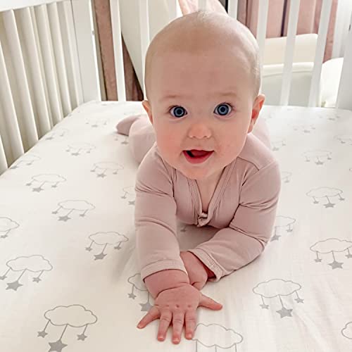 Image of Newton Baby Mini Crib Fitted Sheets (2-Pack) | Organic Muslin Cotton, Breathable & Soft Baby Sheets, Washable Baby Mattress Sheets, Fits Any Mini Sized Crib 24 inch x 38 inch, Wishing on a Star Print + White