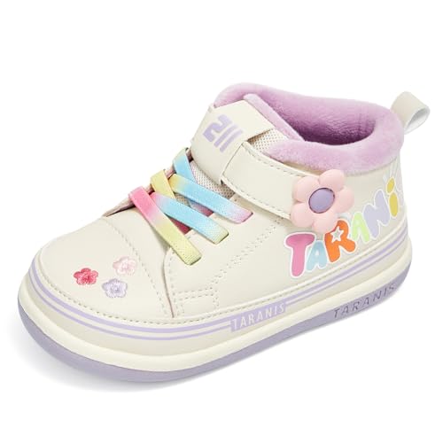 TARANIS Toddler Girls Boys Winter Fur Lined Sneakers Kids Warm Non-Slip Cute Outdoor Shoes Purple 18