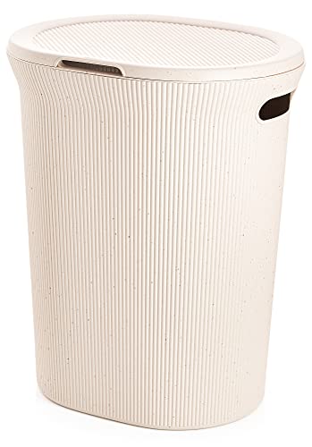 Image of Superio Ribbed Collection - Eco-Friendly Decorative Plastic Laundry Hamper with Lid and Cut-Out Handles, (1 Pack) Basket Organzier for Bedroom Bathroom College Dorm Room 40 Liter
