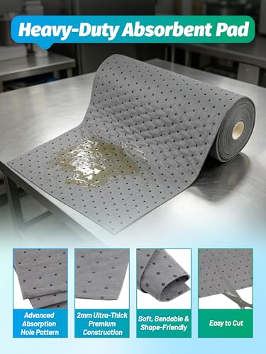 Image of Heavy Duty Oil Absorbent Pads 15 inchx 25' 1 Roll Automotive Absorbent Pads | Absorbs Up to 10 oz per Oil Spill Pads Universal Leak Drip Garage Floor Oil Water Coolant Chemicals Workshop