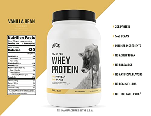 Levels Grass Fed 100% Whey Protein, No Hormones, Vanilla Bean, 2Lb #TOP1