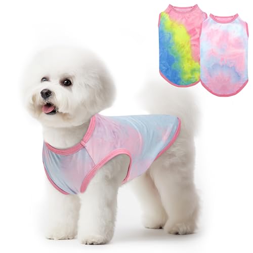 cyeollo 2 Pack Dog Shirt Tie Dye Sun Protection Dog Summer Tank Top Vest Stretchy Breathable T Shirts Pet Clothes for Small Dogs