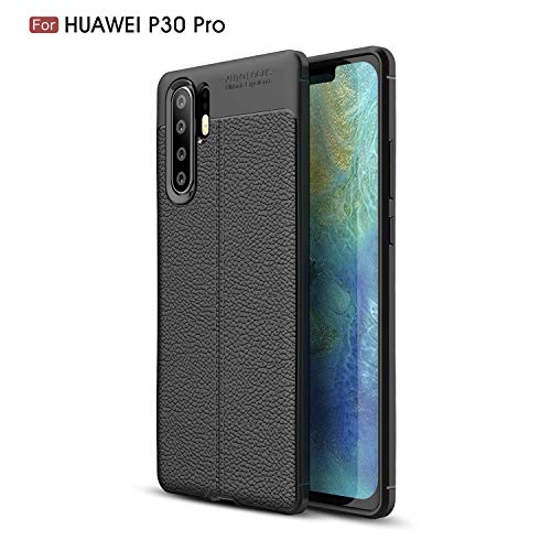 Huawei P30 Pro Case, Silicone Leather[Slim Thin] Flexible TPU Protective Case Shock Absorption Carbon Fiber Cover for Huawei P30 Pro Case (Black)