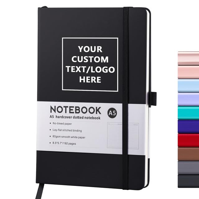 Personalized Notebook-Can Customize Logo/Text/Image, Customizable A5 Journal Notebook Daily Journals For Writing-192 Lined Pages 8.5 x 5.71 Inch,Black