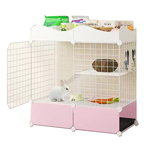 Cage pour lapin d'intérieur et clapier double niveau avec clôture modulable