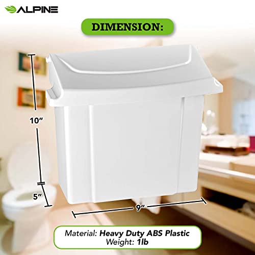 Alpine Sanitary Napkins Receptacle - Hygiene Products, Tampon & Waste Disposal Container - Durable Abs Plastic - Seals Tightly & Traps Odors -Easy Installation Hardware Included (White) #TOP5