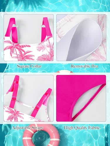 GEMLON Girls Swimsuit Tiered Ruffled Tropical Tank Top with Shorts 2 Piece Girls' Swimwear Teen Bathing Suits for Girls 12-14 Purple — view 6