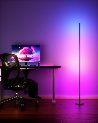 rhinowisdom LED Floor Lamp, 65" RGB Corner Floor Lamp with APP and Remote, Colour Changing Standing Lamp with 16 Million Colors, 300+ Preset Scenes, Music Sync, Mood Lighting for Living Room Bedroom