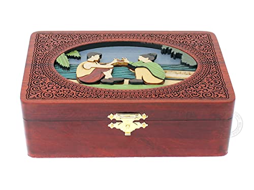 Love Couple - Keepsake Box, Jewelry Box, Memory Box, Watch Box, Personalized Engraved Gift Box, Handmade Wooden Marquetry Decorative Box (Medium - 7 x 5 Inches)