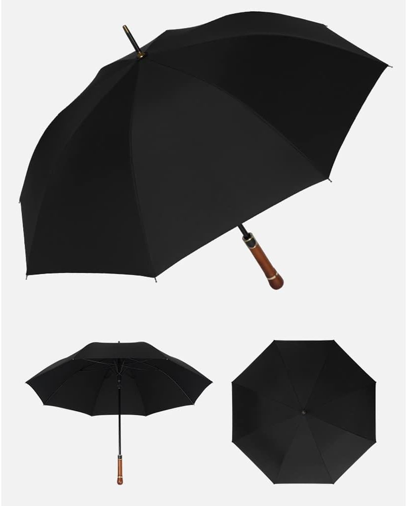 Umbrella Long Handle Golf Umbrella Retro Wooden Handle Business Umbrella Golf Straight Handle Umbrella Multifunctional Umbrella (Black)