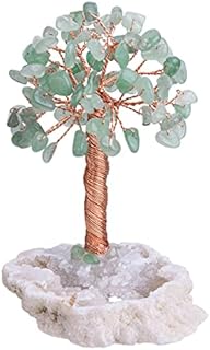 Nupuyai Natural Green Aventurine Healing Crystals Tree of Life with Geode Cluster Base, Bonsai Money Tree Figurines Fengshui Ornament for Good Luck and Wealth