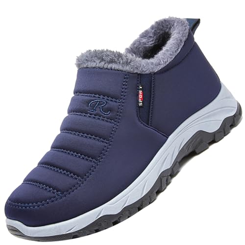 AZMAHT Mocasines sin Cordones para Hombre Botas de Invierno Botas De Nieve Impermeables de Moda y Cálidas Botas de Caminar Zapatos Ligeros Antideslizantes,Men's Blue,42/260mm
