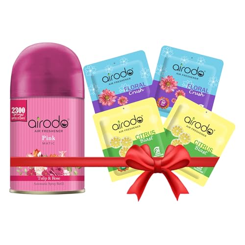 Image of Airodo Automatic Air Freshener Automizer Refill (Tulip & Rose 235ml) + Pocket Gel Mix - 40g (Assorted 2 Floral and 2 Cirtus)| For Home & Office | Long Lasting Fragrance