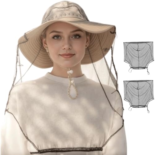 Novellus Mosquito Head Net Mesh para exterior, pack de 2, malla transpirable para cara y cuello con cordón ajustable, protección ligera contra insectos para senderismo, camping, pesca, ajustable para la mayoría de los sombreros (Negro) miniatura 1