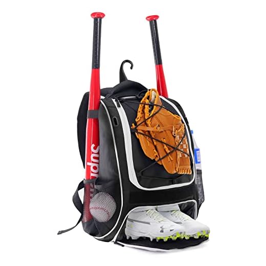 WOLT | Youth Baseball Backpack Bag for Baseball, Softball & T-Ball Equipment & Gear, Youth Boys and Adults, with Holder for Bat, Helmet, Glove, & Shoes Compartment & Fence Hook (Black)