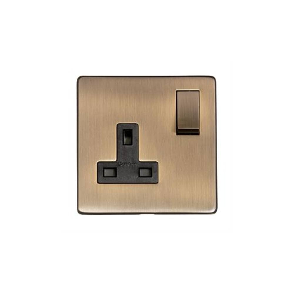 Heritage Brass Flat Plate 1Gang 13A Socket with Switch, Vintage Nickel UK Type Wall Outlet, Elite Victorian 13A Socket for Home, Hotel, Restaurants, Shops, Office, etc. Conform British Wiring Standard